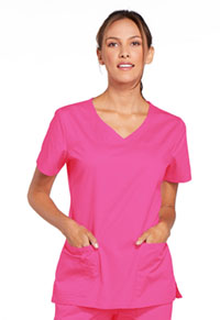 Cherokee Workwear V-Neck Top Shocking Pink (4727-SHPW)