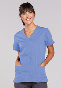 Cherokee Workwear Snap Front V-Neck Top Ciel (4770-CIEW)