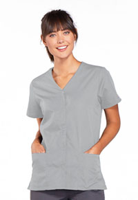 Cherokee Workwear Snap Front V-Neck Top Grey (4770-GRYW)
