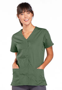 Cherokee Workwear Snap Front V-Neck Top Olive (4770-OLVW)
