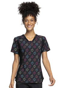 Cherokee V-Neck Knit Panel Top Hearts On The Line (CK641-HOLN)