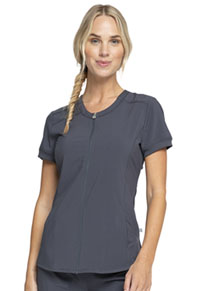 Cherokee Zip Front V-Neck Top Pewter (CK810A-PWPS)