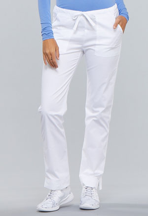 Cherokee Workwear Mid Rise Slim Straight Drawstring Pant White (4203-WHTW)