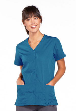 Cherokee Workwear Snap Front V-Neck Top Caribbean Blue (4770-CARW)