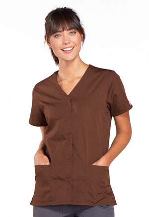 Cherokee Workwear Snap Front V-Neck Top Chocolate (4770-CHCW)