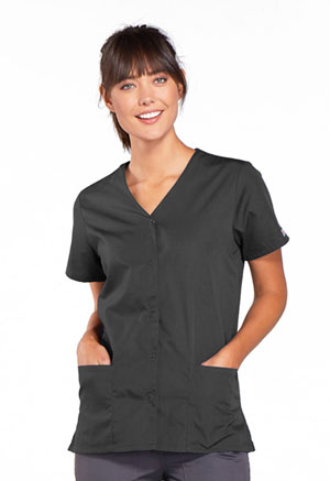 Cherokee Workwear Snap Front V-Neck Top Pewter (4770-PWTW)