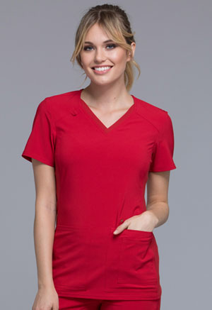 Cherokee V-Neck Knit Panel Top Red (CK605-RED)