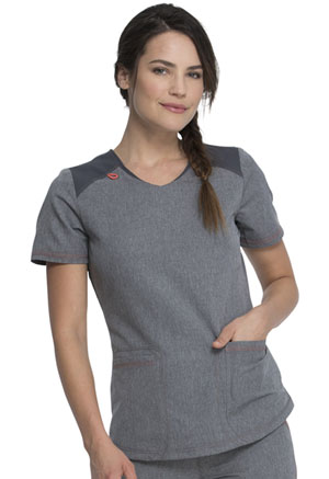 Dickies Rounded V-Neck Top Heather Pewter (DK621-HTPT)