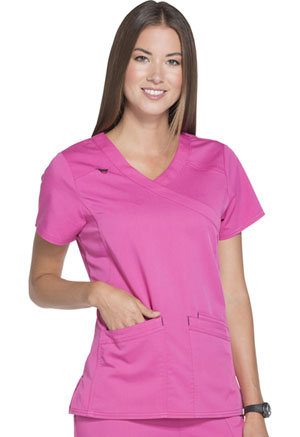 ScrubStar Women's Stretch Twill Mock Wrap Top Shocking Pink (WD802-SHP)