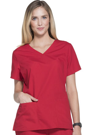ScrubStar Women's Brushed Poplin V-neck Top Classic Red (WD807-CRED)