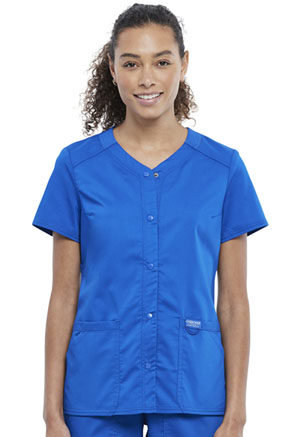 Cherokee Workwear Snap Front V-Neck Top Royal (WW622-ROY)