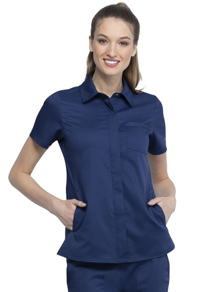WW Revolution Women Hidden Snap Front Collar Shirt Blue
