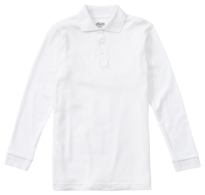 Classroom Unisex Youth Long Sleeve Interlock Polo White