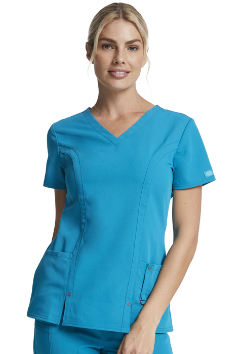 Dickies Xtreme Stretch V-Neck Top in Teal Blue