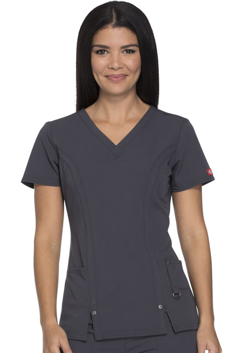 Dickies Xtreme Stretch V-Neck Top in Pewter