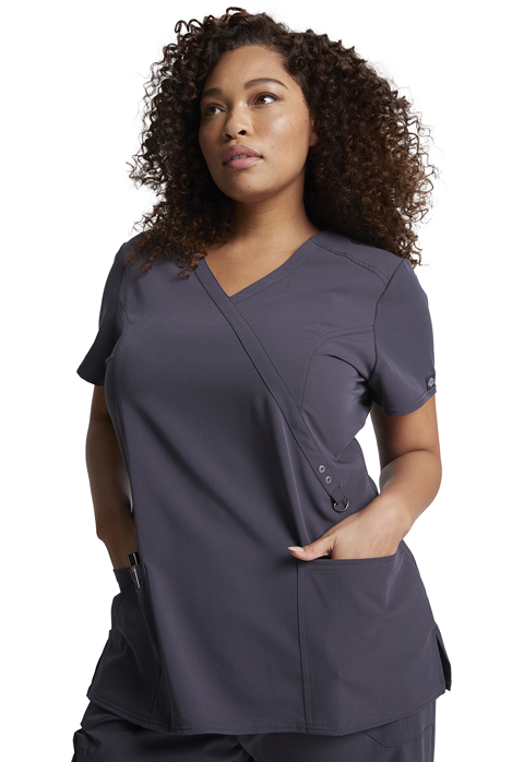 Dickies Xtreme Stretch Mock Wrap Top in Pewter