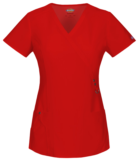 Dickies Xtreme Stretch Mock Wrap Top in Red