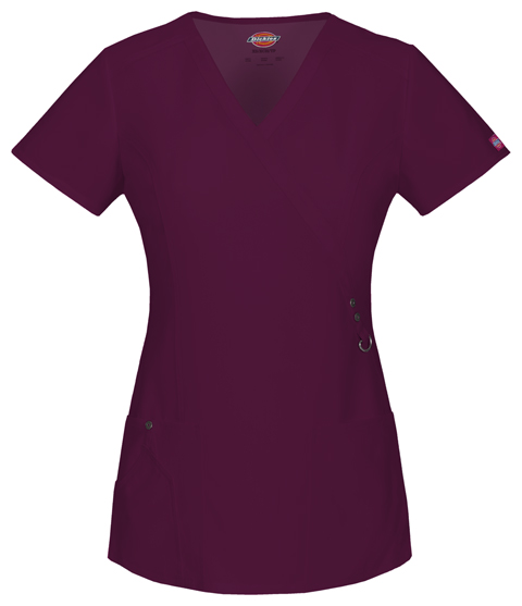 Dickies Xtreme Stretch Mock Wrap Top in D-Wine