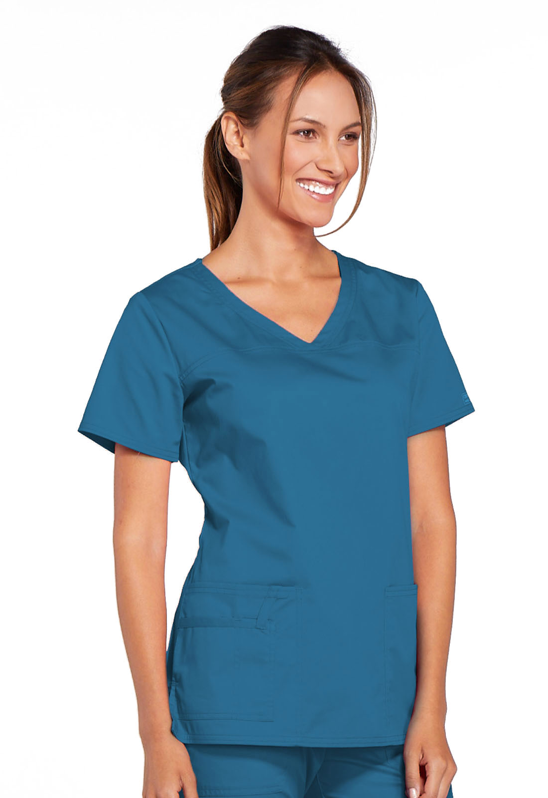 WW Core Stretch V-Neck Top in Caribbean Blue 4727-CARW from Cherokee ...