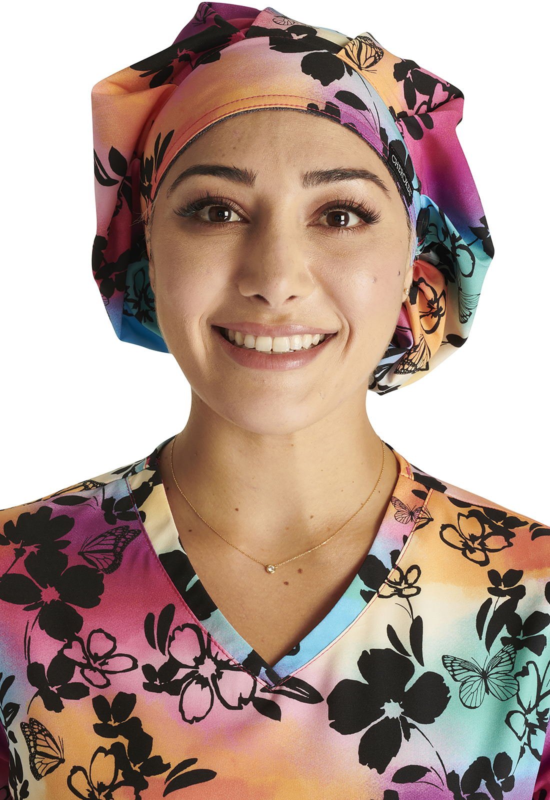 PRINTS SCRUB HAT - CK514 Unisex Bouffant Style Scrub Hat with Ear buttons for Mask by Cherokee-Cherokee