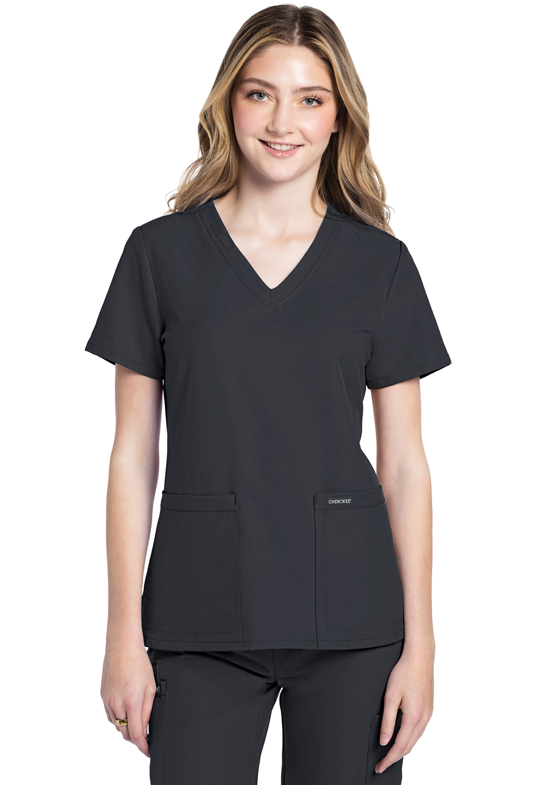 ULTRA CK953A Ladies 2 Pocket Side Vent V-Neck Scrub Top - Antimicrobial-Cherokee