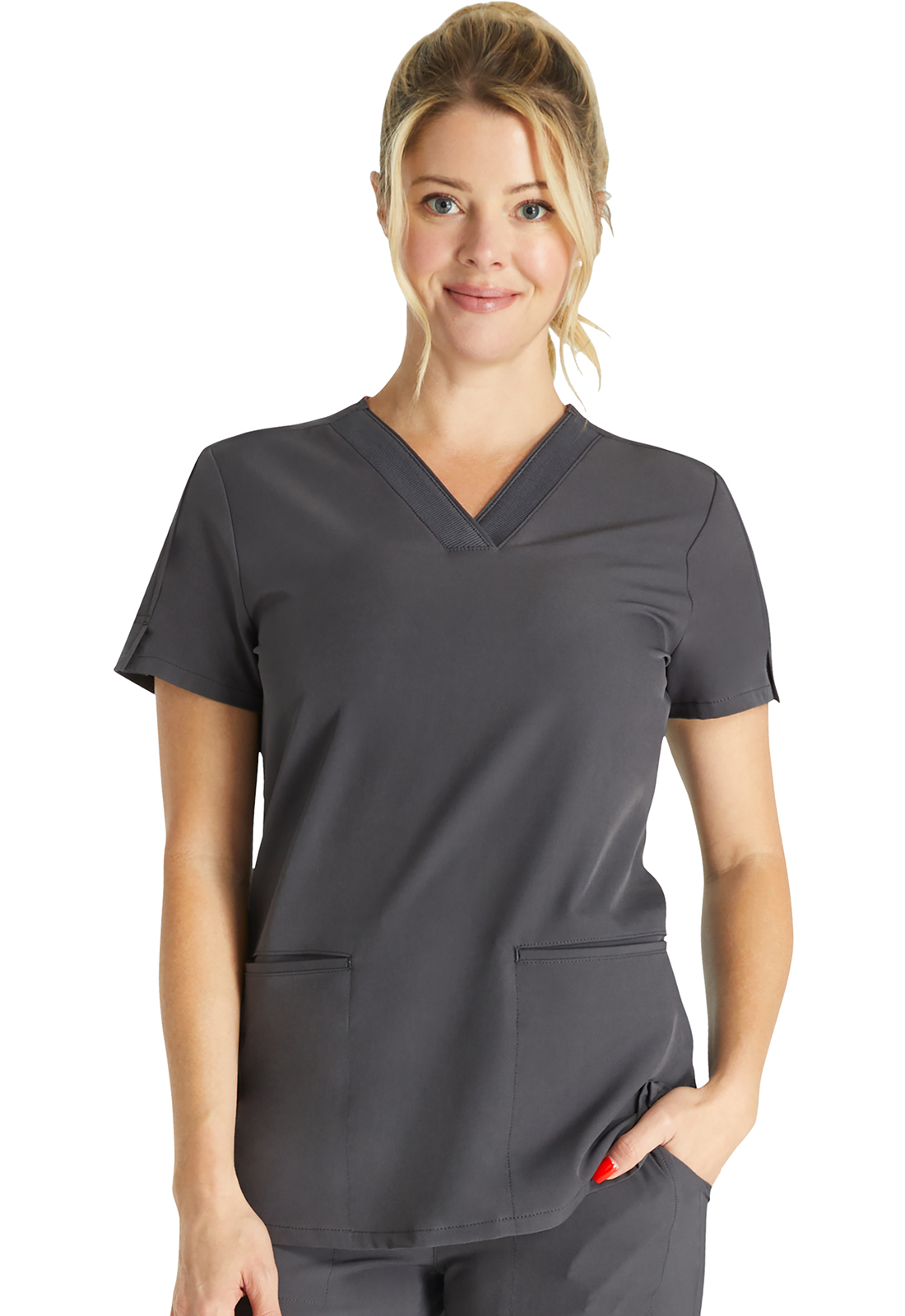 ALLURA RESERVE CKA701 Women&#8216;s 3 Pocket Rib Neck Medical Scrub Top WSL-Cherokee