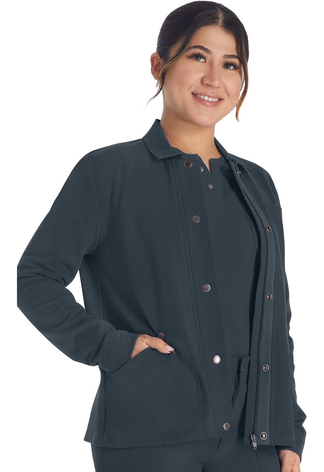 Dickies EDS NXT DK319 Women&#8216;s Zip Front 3 Pocket STRETCH Fleece Medical Warm Up Scrub Jacket-Dickies