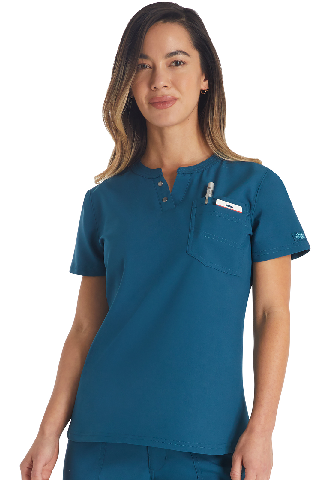 Dickies EDS NXT DK681 NEW Ultra Soft Women&#8216;s Henley Style Medical Scrub Top-Dickies