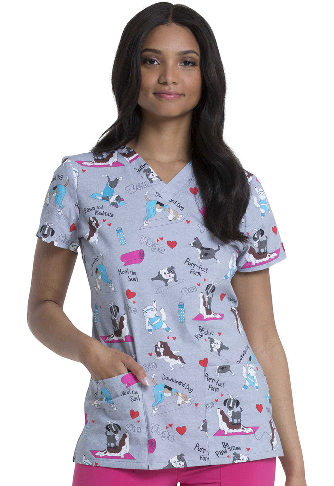 Dickies EDS Roo-Ting for You V-Neck Print Scrub Top - XS