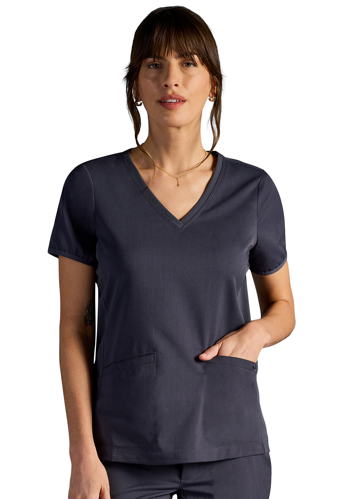 HH X DR KWANE HH604A Vivian 4 Pocket Knit Side Panel Medical Scrub Top - Antimicrobial-Healing Hands