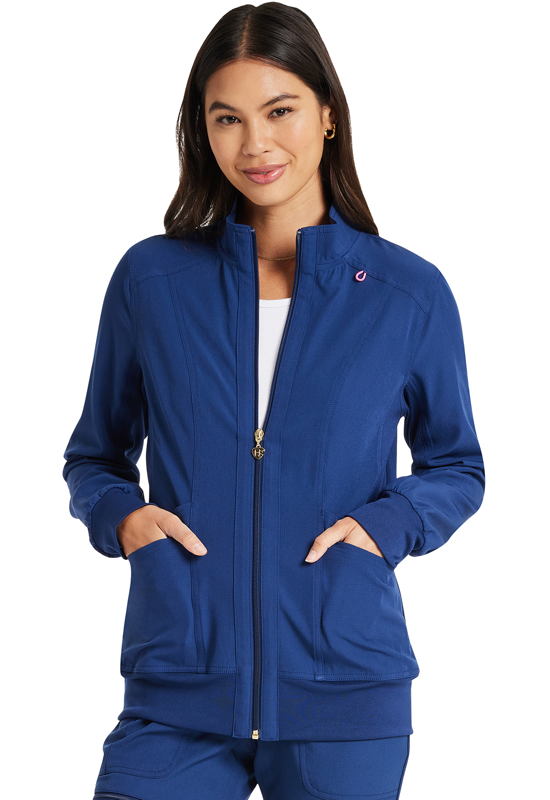 HeartSoul HS347 NEW Ladies 4 Pocket Rib Knit Zip Front Scrub Jacket-Heartsoul