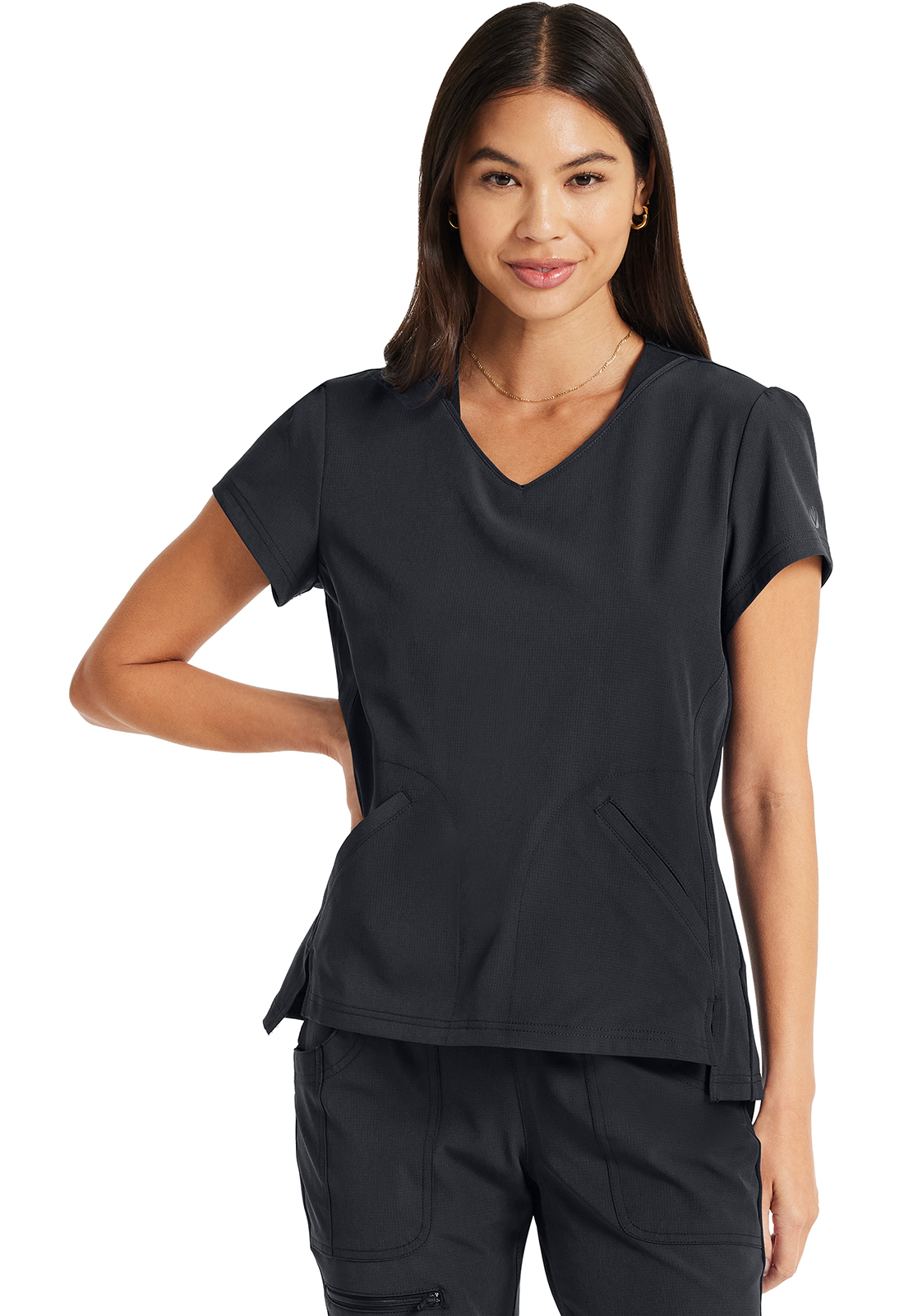 HeartSoul HS647 NEW Ladies 2 Pocket Rib Knit V-Neck Scrub Top-Heartsoul