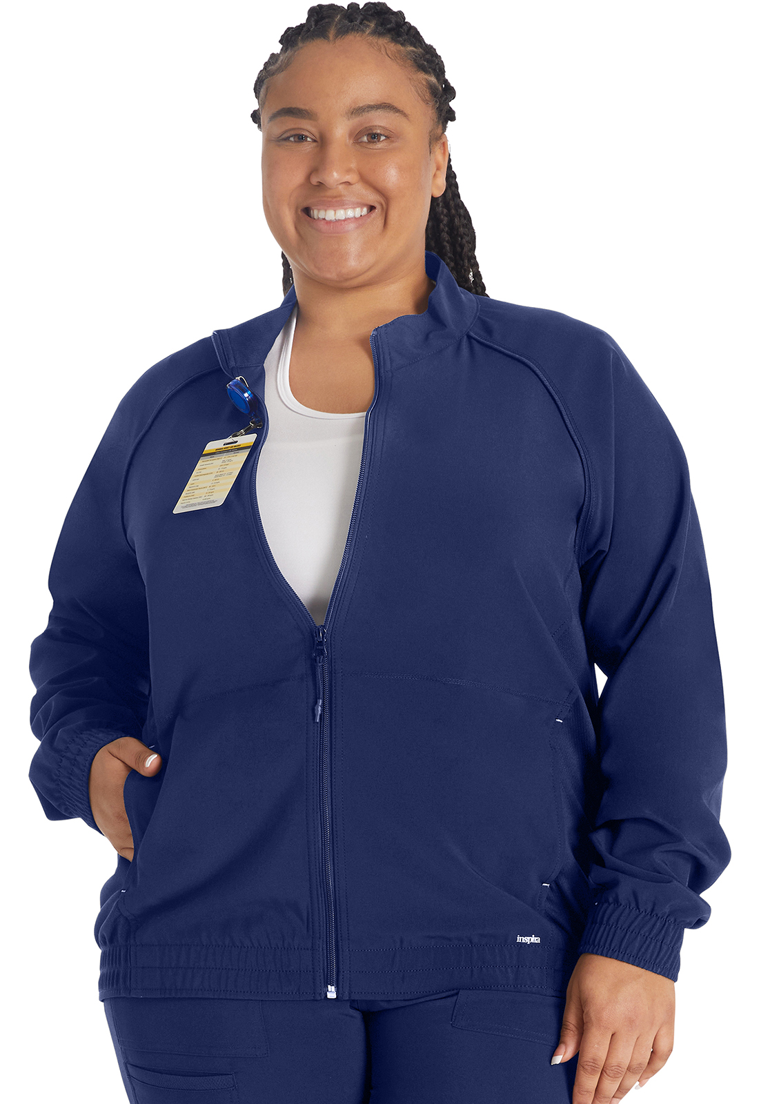 Inspira Flex IP307A NEW Ladies Zip Front 2 Pocket Elasticized Cuff and Hem Medical Scrub Jacket - Antimicrobial-Inspira