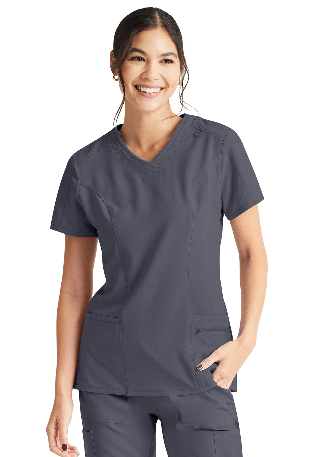 Inspira Flex IP727A Women&#8216;s 4 Pocket V-Neck Scrub Top with mesh trim and back side panels - Antimicrobial-Inspira