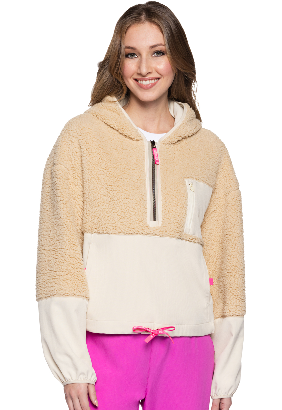 MC LIFESTYLE Two-Tone Sherpa Hooded Zip Pullover-Med Couture