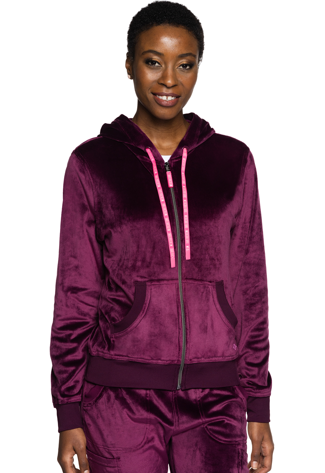  MC AMP MC317 Ladies Velour Zip Front 2 Pocket Logo Hoodie by Med Couture WSL-Med Couture