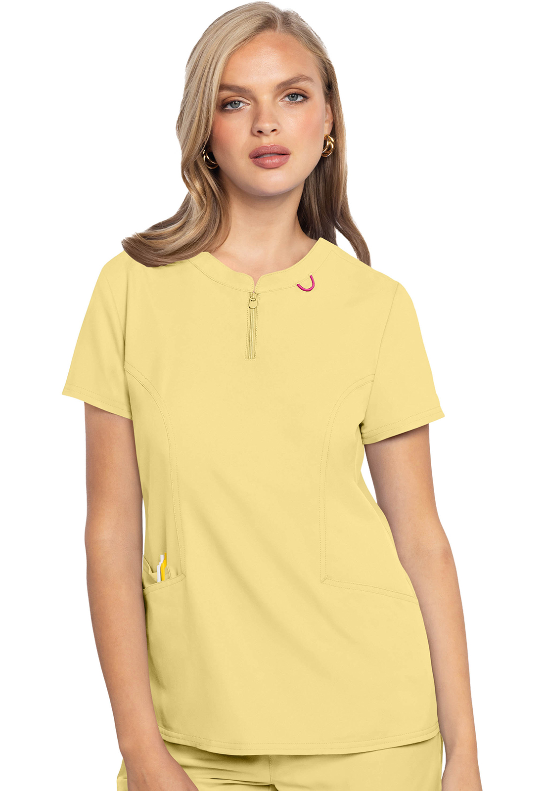 MC Insight MC609 Zip Front 3 Pocket Henley Scrub Top by Med Couture-Med Couture