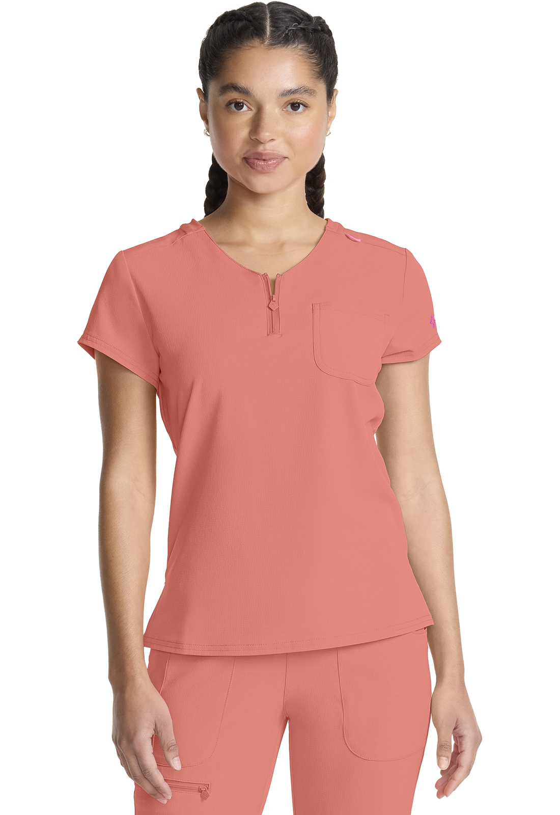 MC AMP MC705 NEW Quarter Zip 1 Pocket V-Neck Tuckable - Tuck-In Breathable Medical Scrub Top-Med Couture