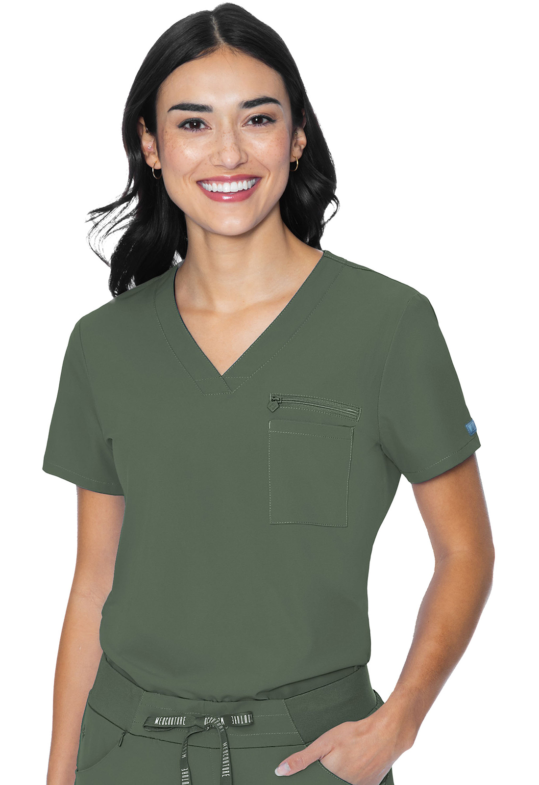 Peaches MC8482 Zip Chest Pocket Scrub Top with Side Vents-Med Couture