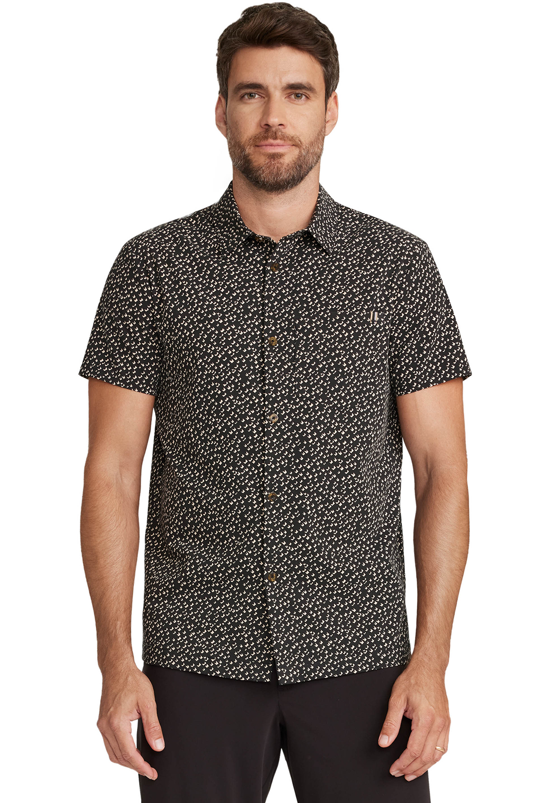 Printed Mens short sleeve button up top-Medelita