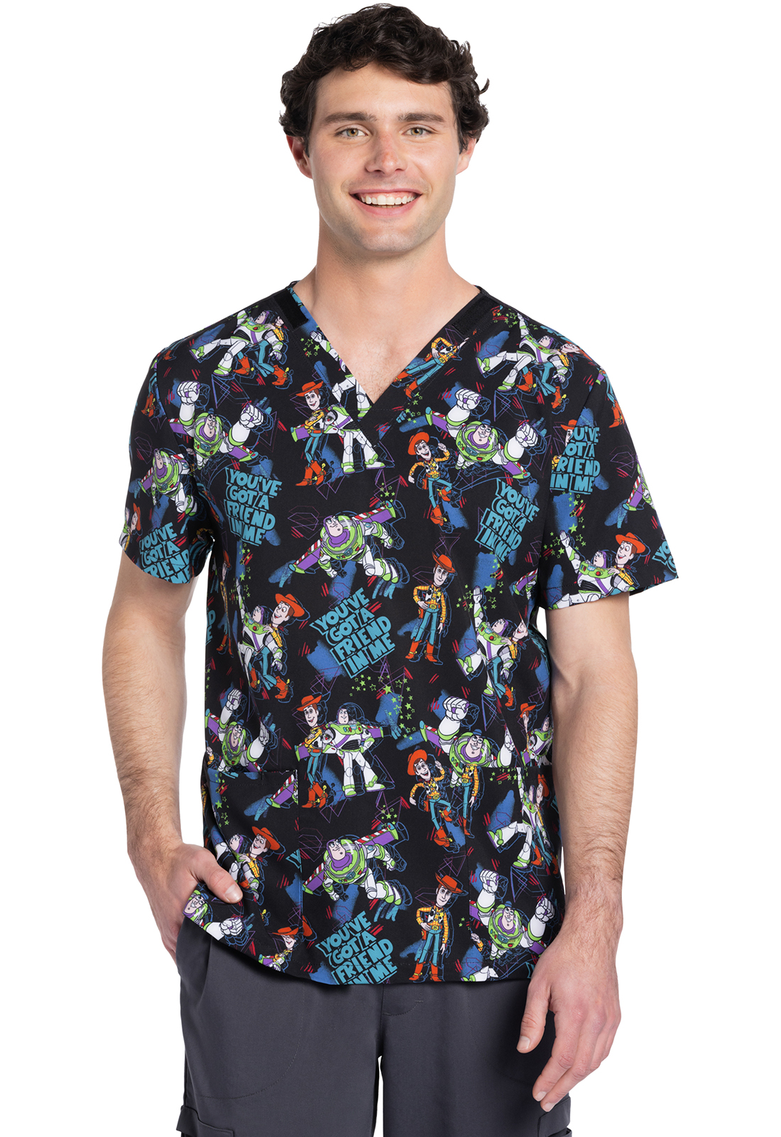 Tooniforms TF728 Unisex V-Neck 2 Pocket Print Medical Scrub Top-Tooniforms