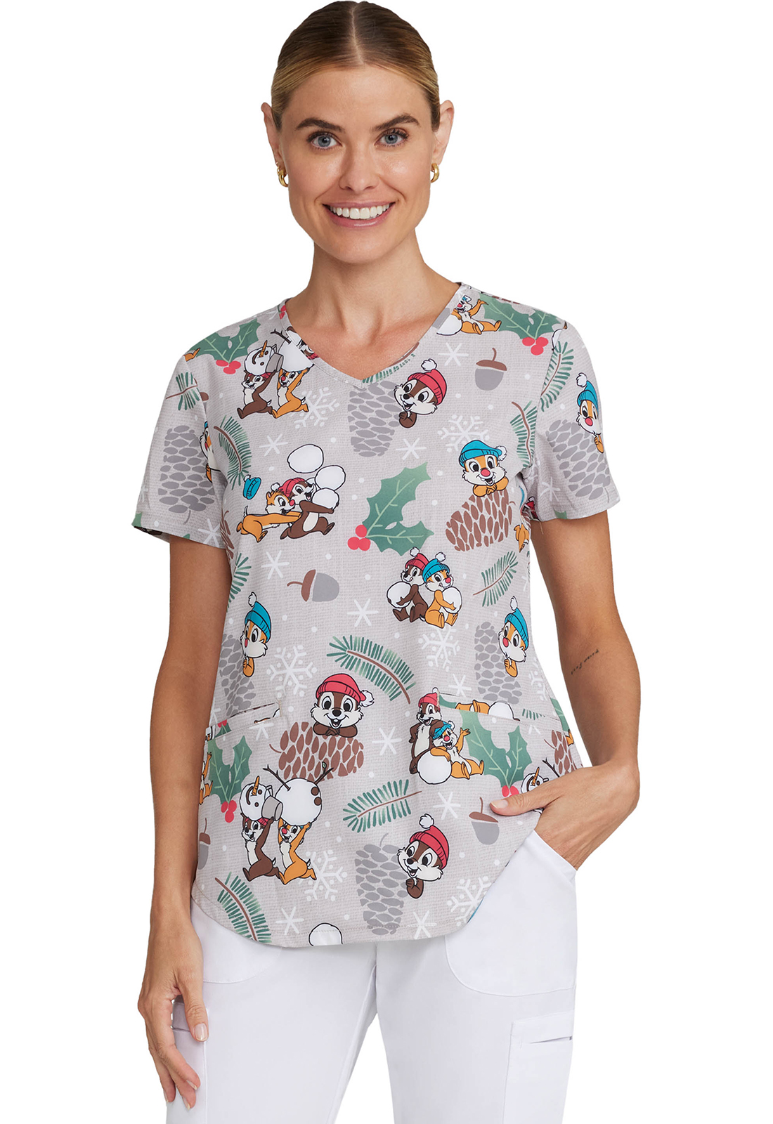 Cherokee Licensed V-Neck Print Top-Tooniforms