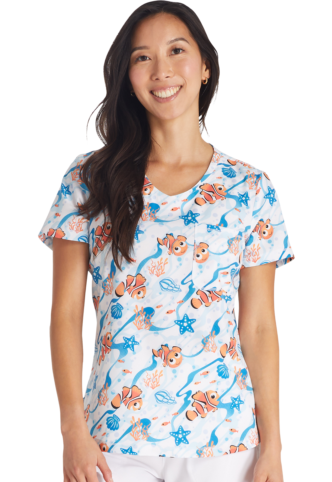 Rounded Print V&#45;Neck Top-Tooniforms