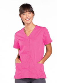 Cherokee Workwear Snap Front V-Neck Top Shocking Pink (4770-SHPW)