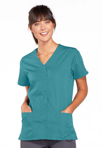 Cherokee Workwear Snap Front V-Neck Top Teal Blue (4770-TLBW)