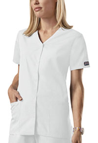 Cherokee Workwear Snap Front V-Neck Top White (4770-WHTW)