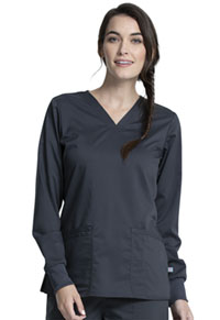 Cherokee Workwear Long Sleeve V-Neck Top Pewter (WW855AB-PWT)