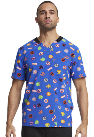 ScrubStar Mens Sport Printed V-Neck Top Badge Of Honor (WD724X47-MATG)