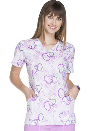 ScrubStar Women's V-Neck Print Top Tie Dye Heart (WM721X4-TDHR)