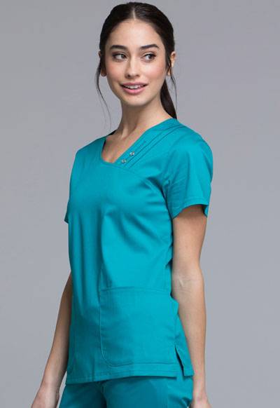 Luxe Crossover V-Neck Pin-Tuck Top in Teal 1999-TEAV from Cherokee ...